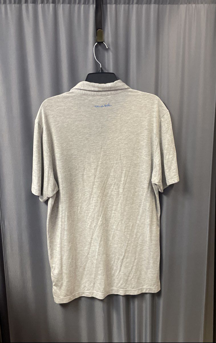 TravisMathew Men's Heather Gray Blue Striped Short Sleeve Polo Shirt Sz M