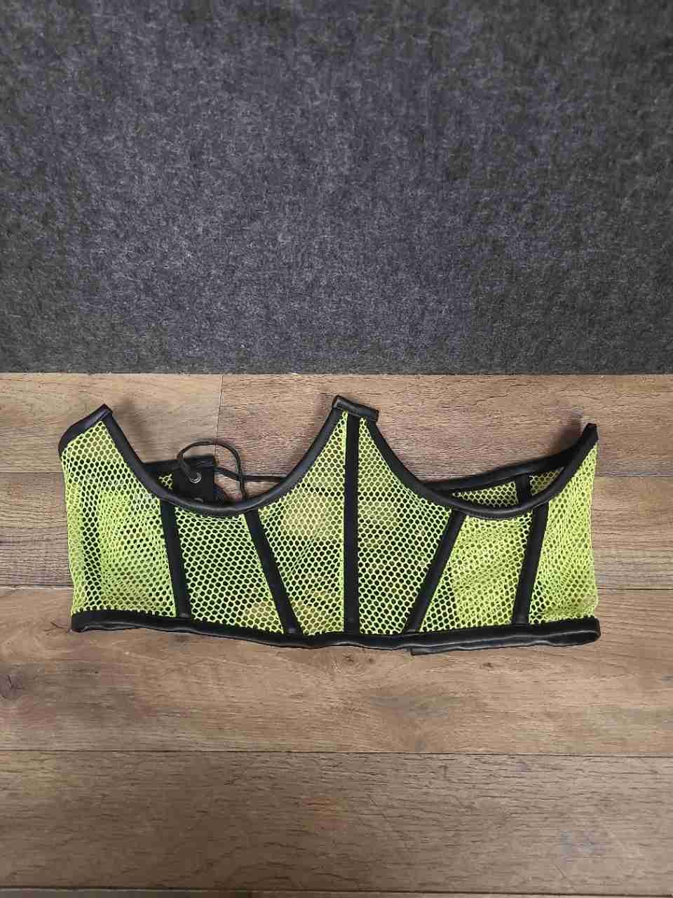 Lavish by Daisy Corsets Women's Neon Yellow Mesh Lace-Up Waist Cincher Belt Sz L