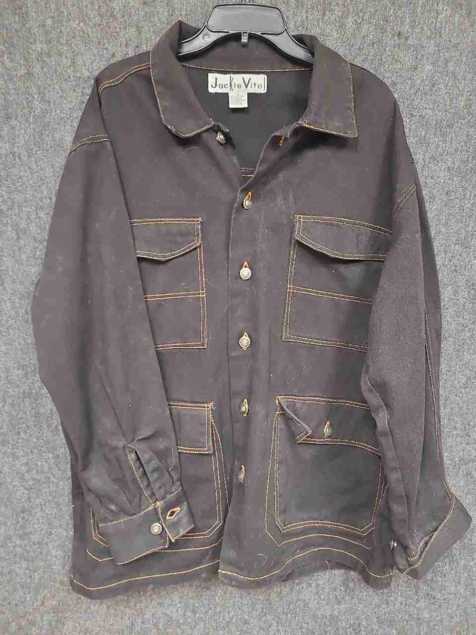 Vintage Jackie Vita Women's Black Denim Chore Jacket Contrast Stitching Sz M