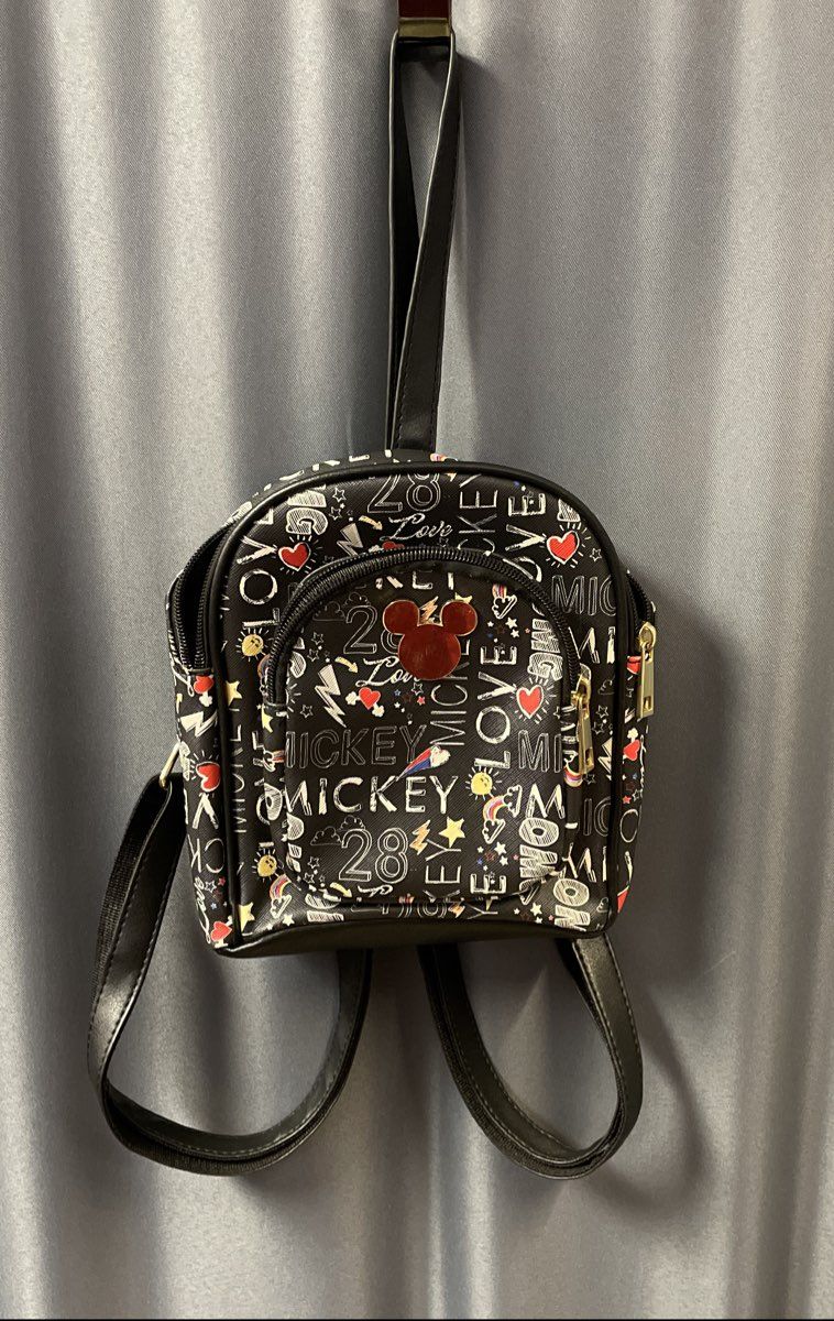 Disney Mickey Mouse Black Sketch Doodle Print Mini Backpack Gold Hardware 2020