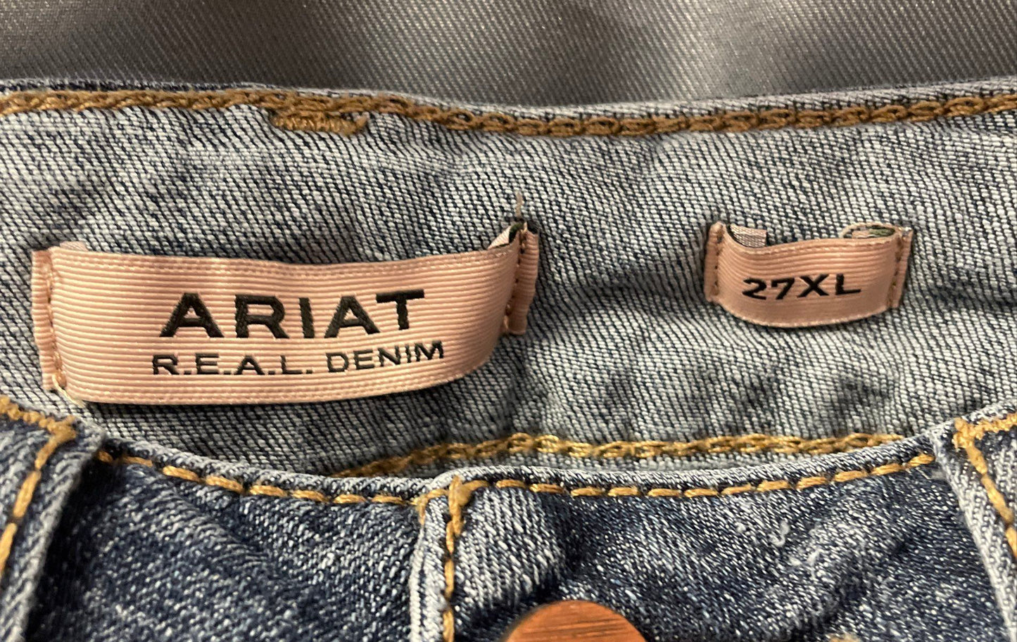 Ariat Women's Blue R.E.A.L. Denim Perfect Rise Flare Raw Hem Jeans Sz 27XL