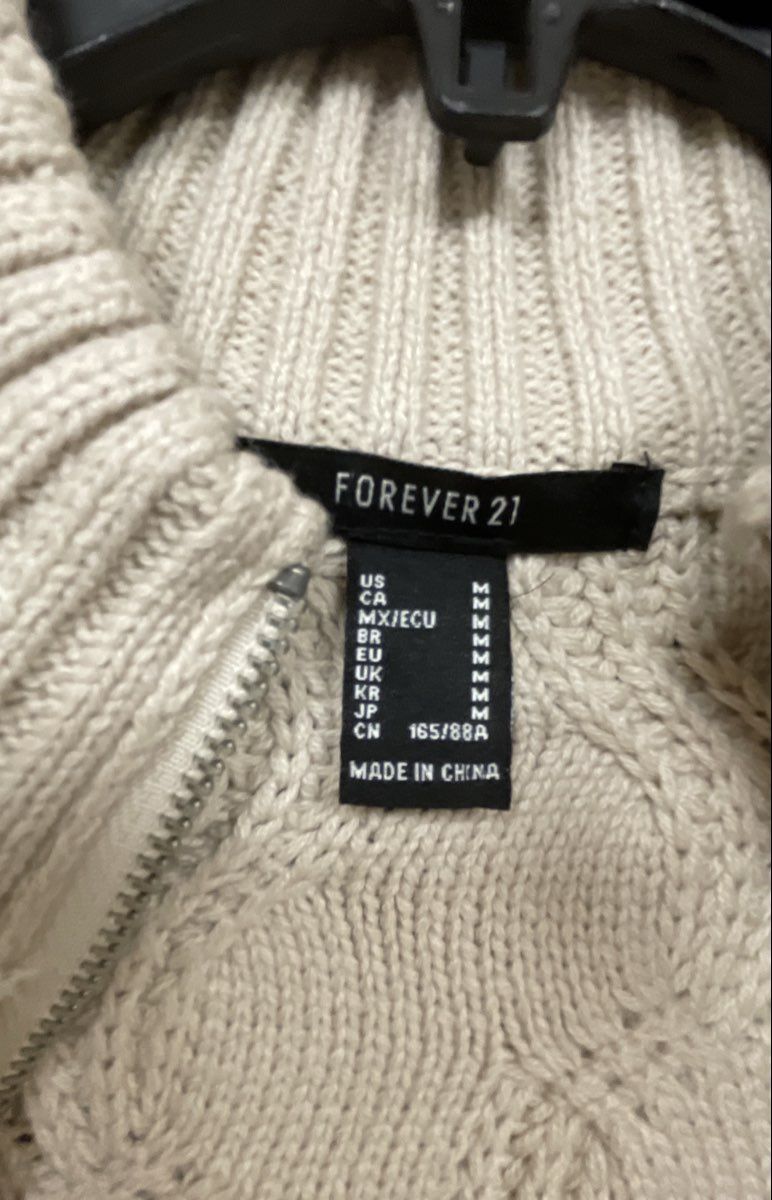 Forever 21 Women's Cream Cable Knit Zip Cropped Cardigan Leggings Set Sz M L