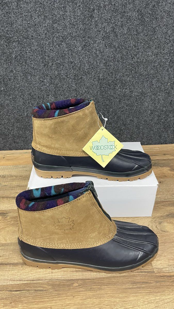 Woodstock Blaze Tan Navy Front-Zip Duck Boots Men's Size 11 NWT