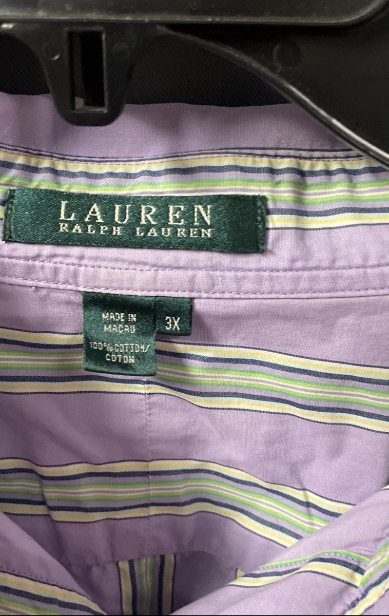 Lauren Ralph Lauren Women's Purple Green Striped Button Down Shirt Top Sz 3X