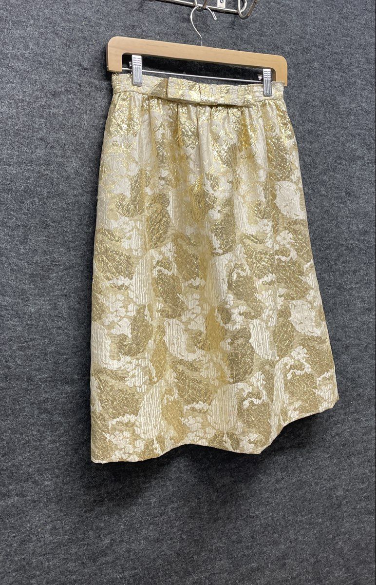 Vintage Women's Gold Metallic Floral Brocade High Waist A-Line Cocktail Skirt