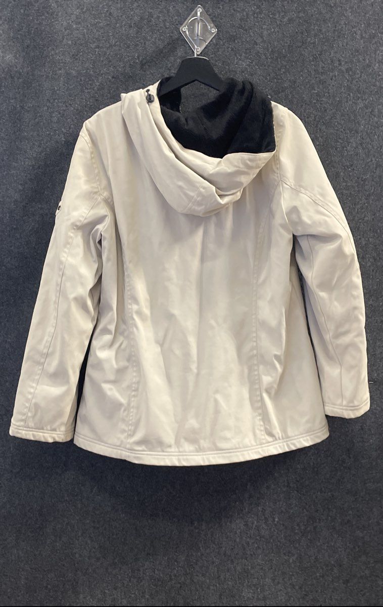 London Fog Women's White Hooded Fleece Lined Polyester Utility Jacket Sz L