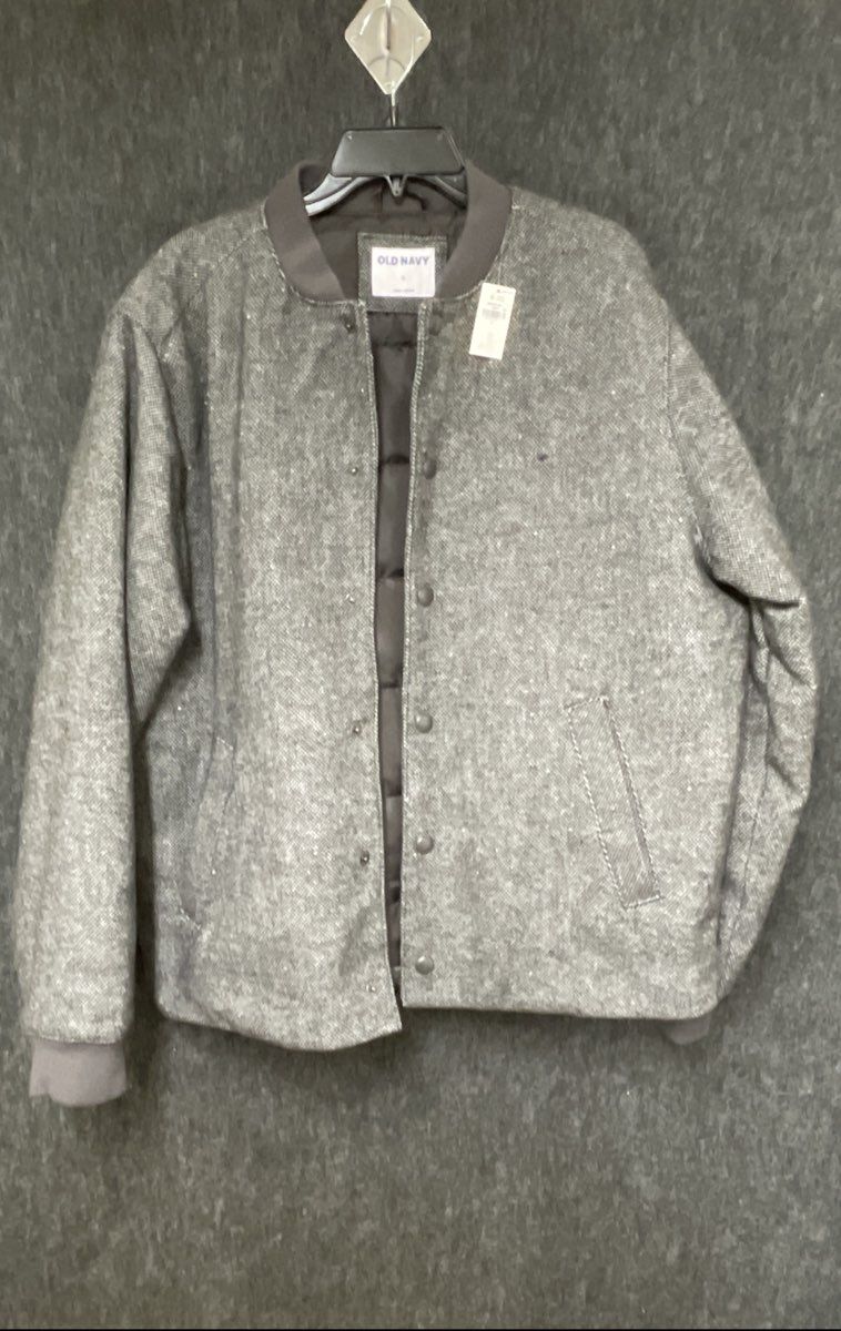 Old Navy Men's Gray Tweed Snap Front Bomber Jacket Quilted Lining Sz L NWT