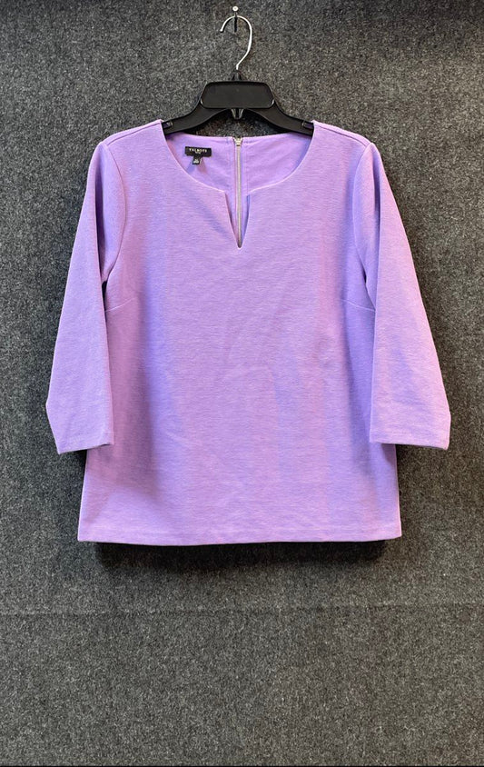 Talbots Women's Purple Ribbed Split Neck 3/4 Sleeve Back Zip Shirt Sz LP