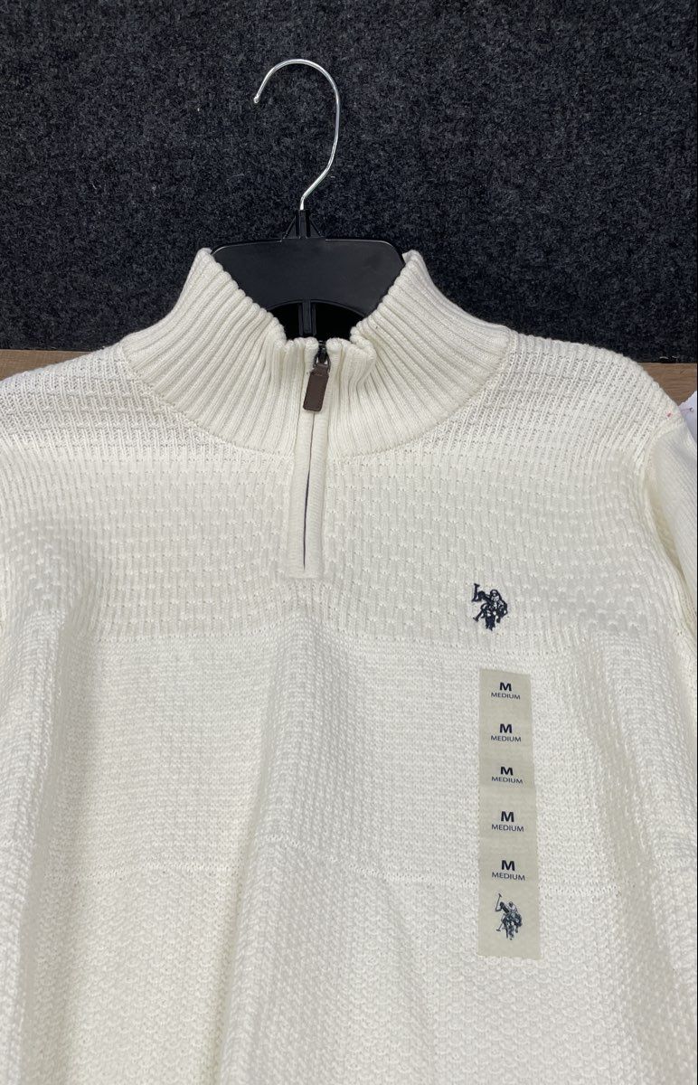 U.S. Polo Assn. Men's Quarter Zip Sweater Cream Textured Cotton Sz M NWT