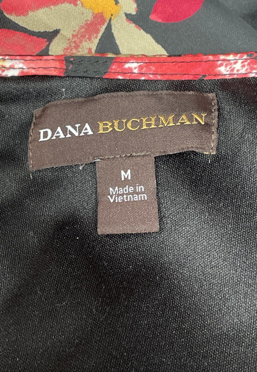 Dana Buchman Women's Black Red Floral Sleeveless Satin Shift Dress Size M