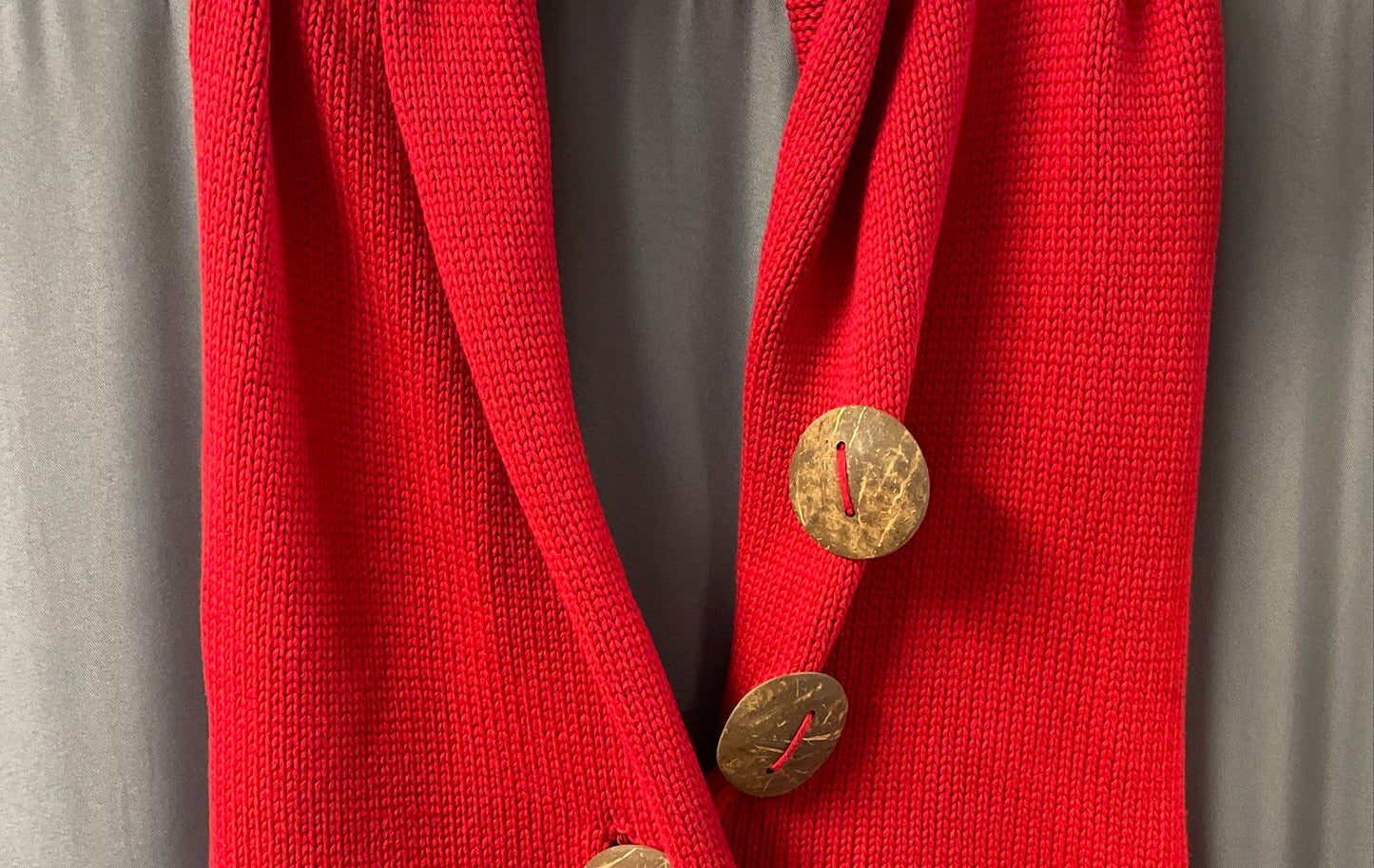 Katie Todd Women's Red 100% Cotton Chunky Knit Cardigan Scarf Large Buttons OS