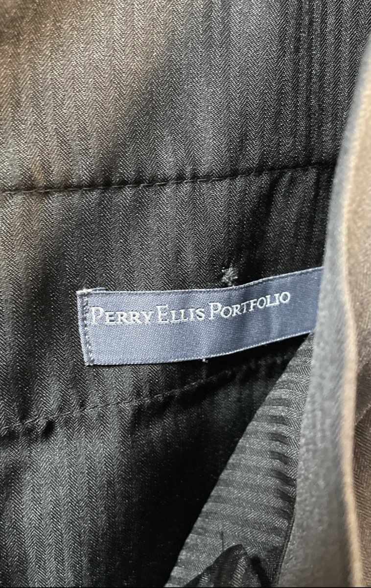 Perry Ellis Portfolio Men's Gray Flat Front Herringbone Dress Pants Sz 32x32