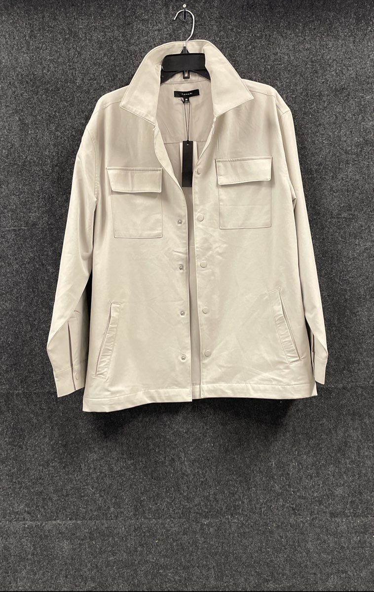 Tahari Women's Sand Snap Front Utility Shirt Jacket Grid Texture NWT Size M