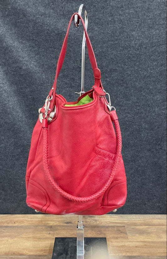 Adrienne Vittadini Red Pebbled Leather Hobo Shoulder Bag Braided Strap
