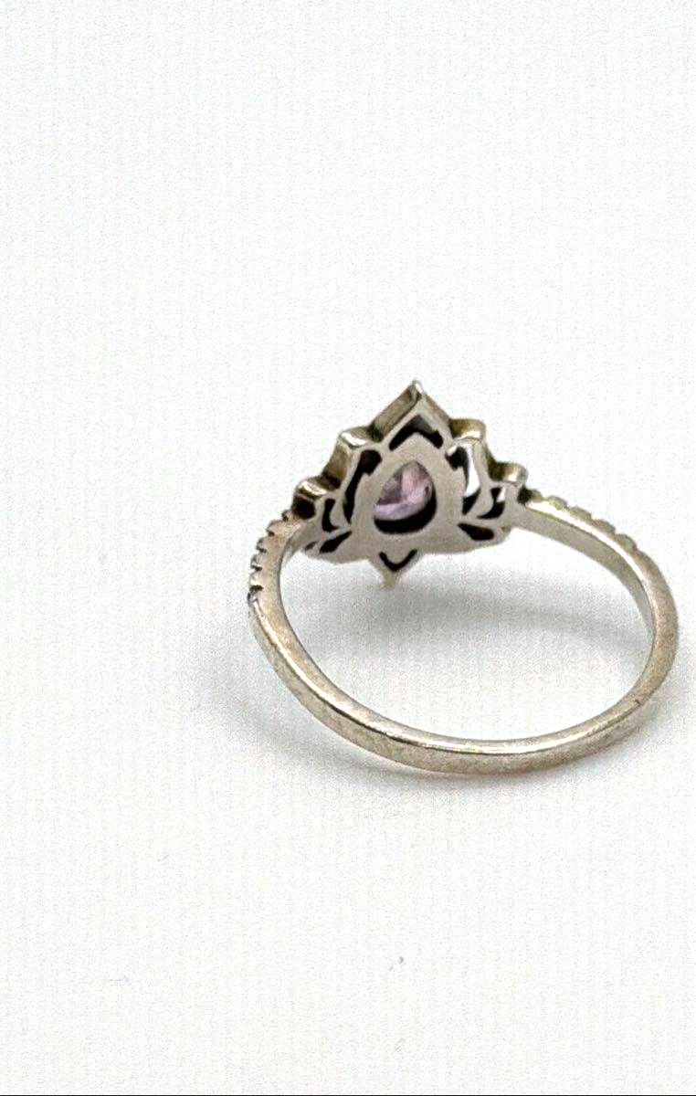 925 Sterling Silver Pink CZ W/ Accent Stones Lotus Flower Ring 2g