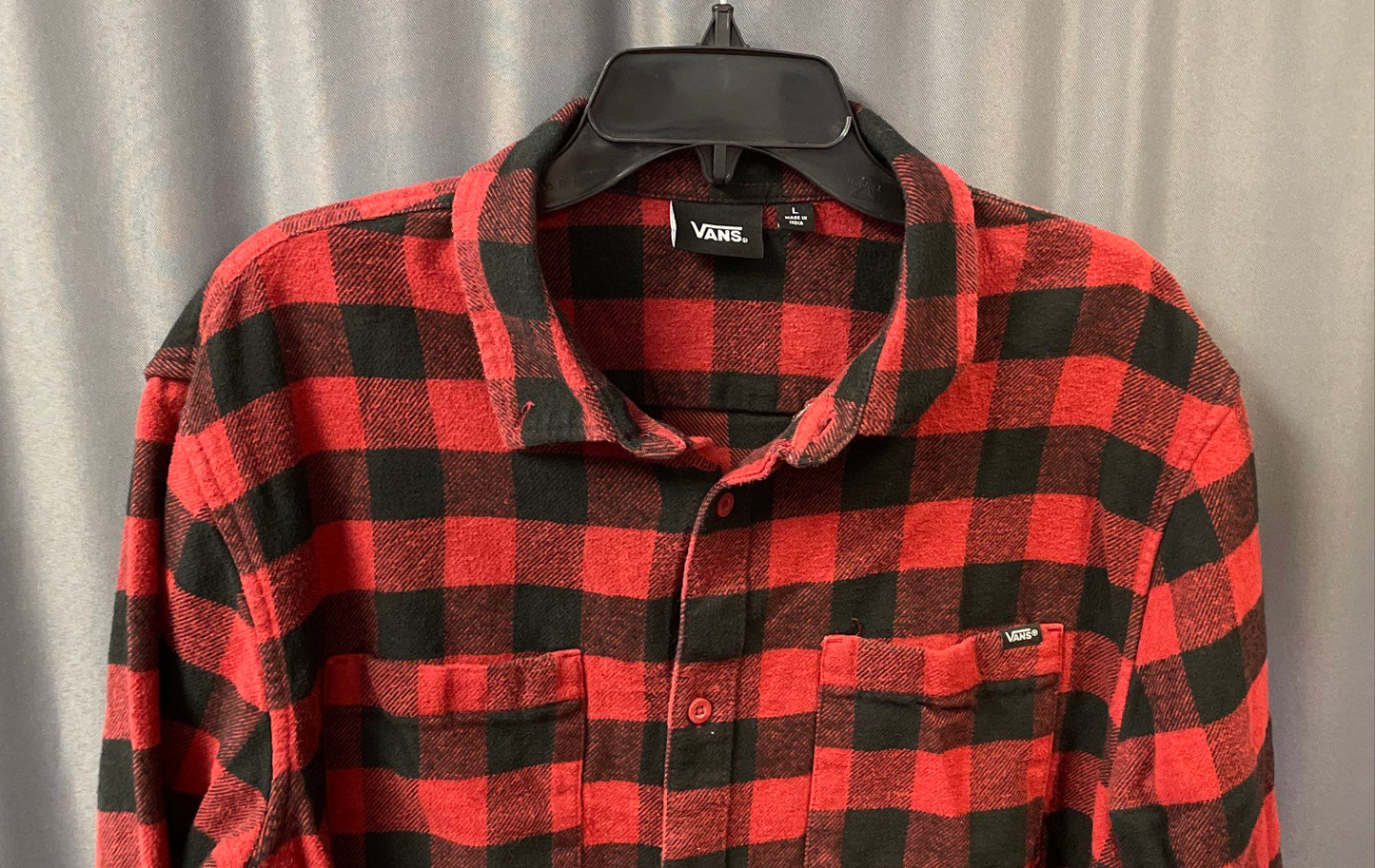 Vans Men's Red Black Plaid Flannel Long Sleeve Button Down Shirt Size L