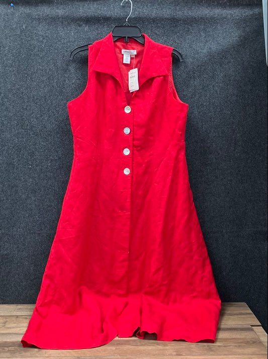 Coldwater Creek Women's Red Linen Blend Button Front Midi Dress Sz P16 NWT