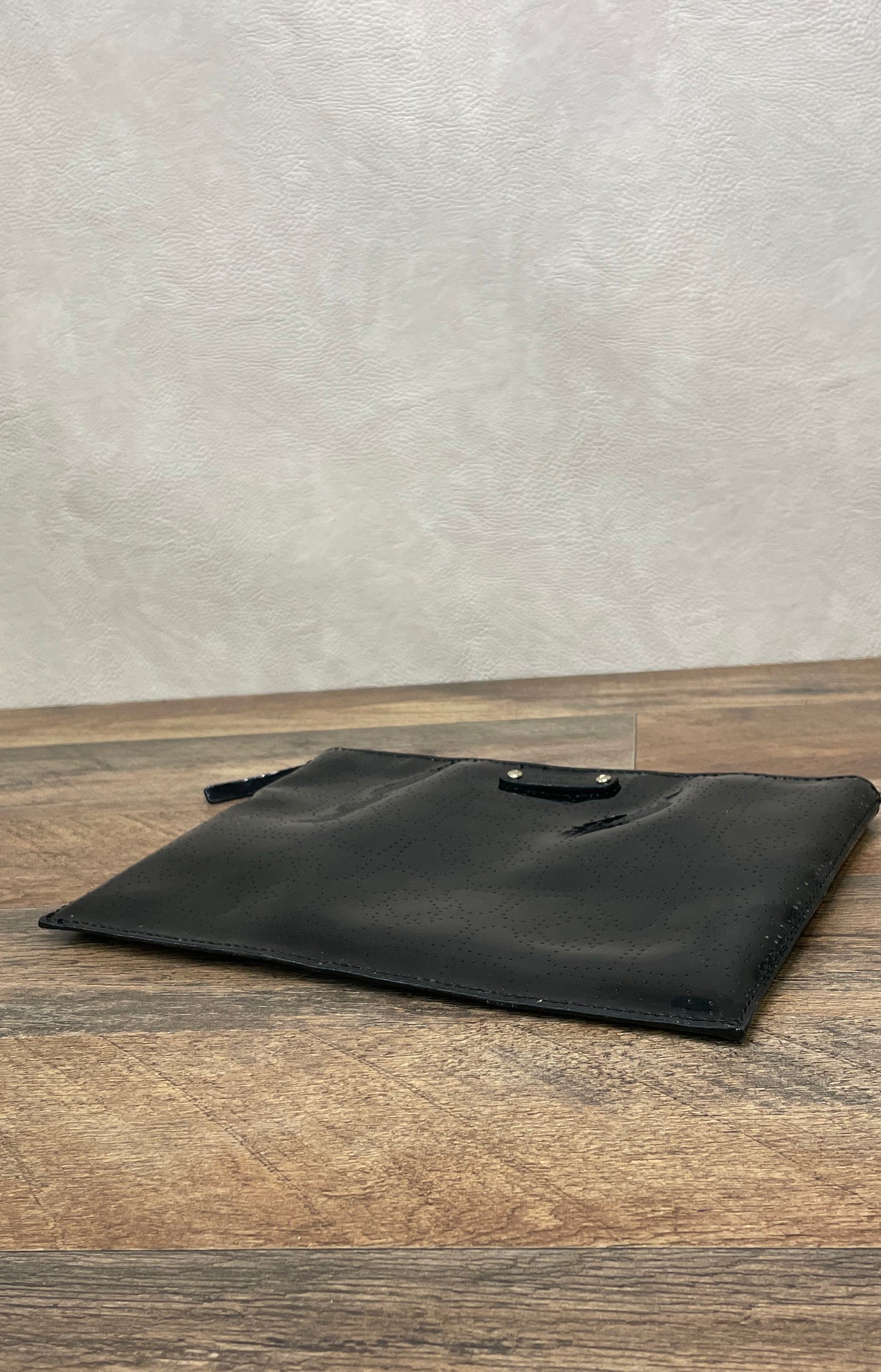 Kate Spade Black Perforated Patent Leather Flat Zip Pouch Clutch Bag