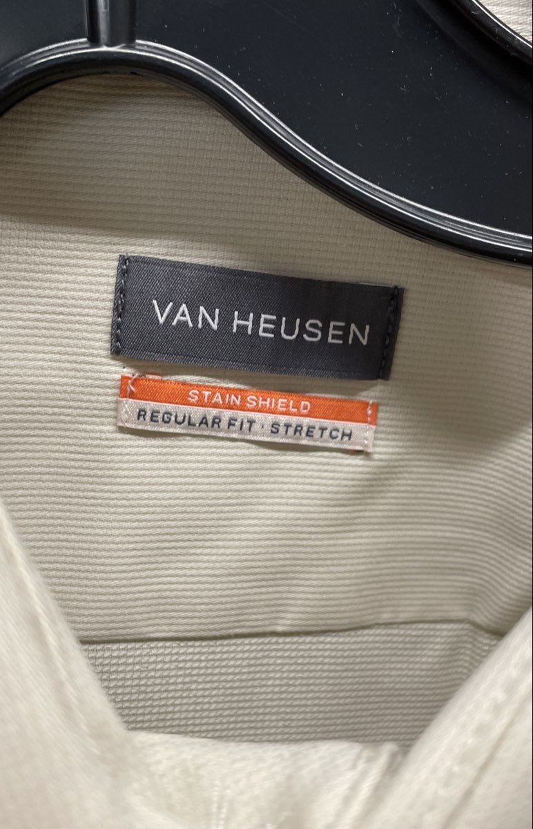 Van Heusen Men's Cream Stain Shield Regular Fit Stretch Dress Shirt XL 17 NWT