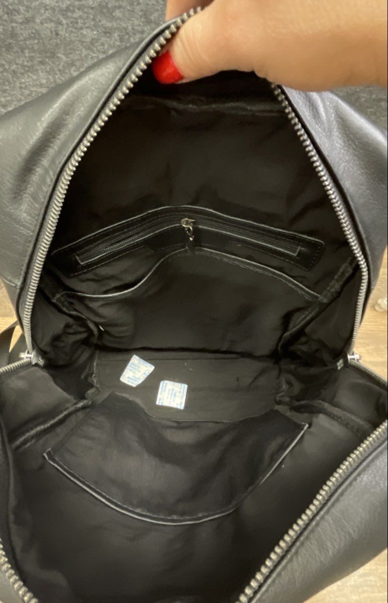 Black Leather Multi-Compartment Commuter Backpack Silver Hardware