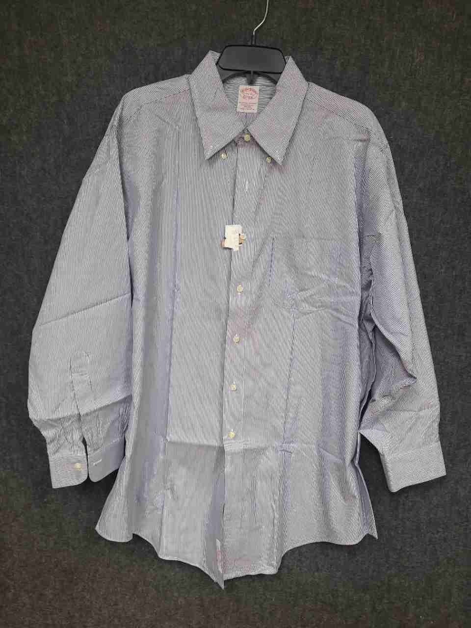 Brooks Brothers Men's Blue White Stripe Non-Iron Traditional Fit Shirt 17.5 33