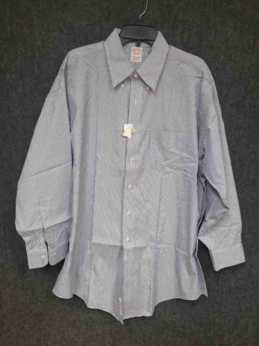 Brooks Brothers Men's Blue White Stripe Non-Iron Traditional Fit Shirt 17.5 33