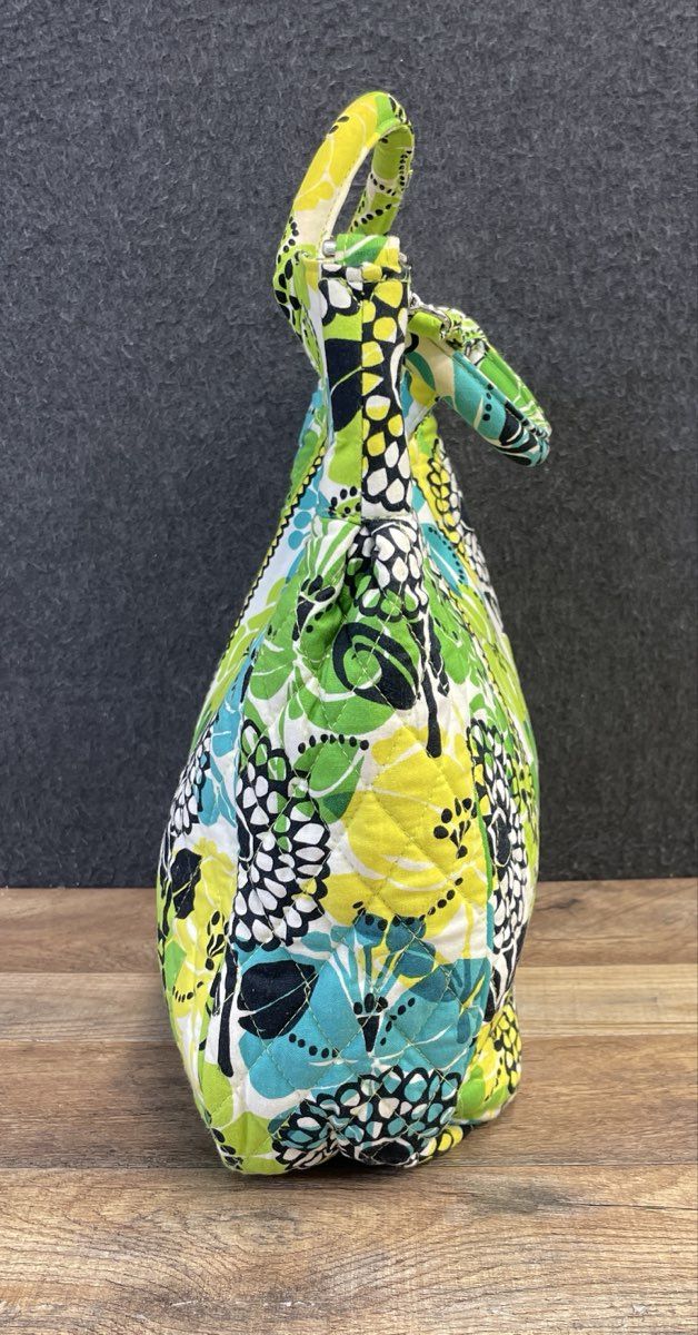 Vera Bradley Lime Green Teal Floral Quilted Cotton Large Tote Crossbody Bag