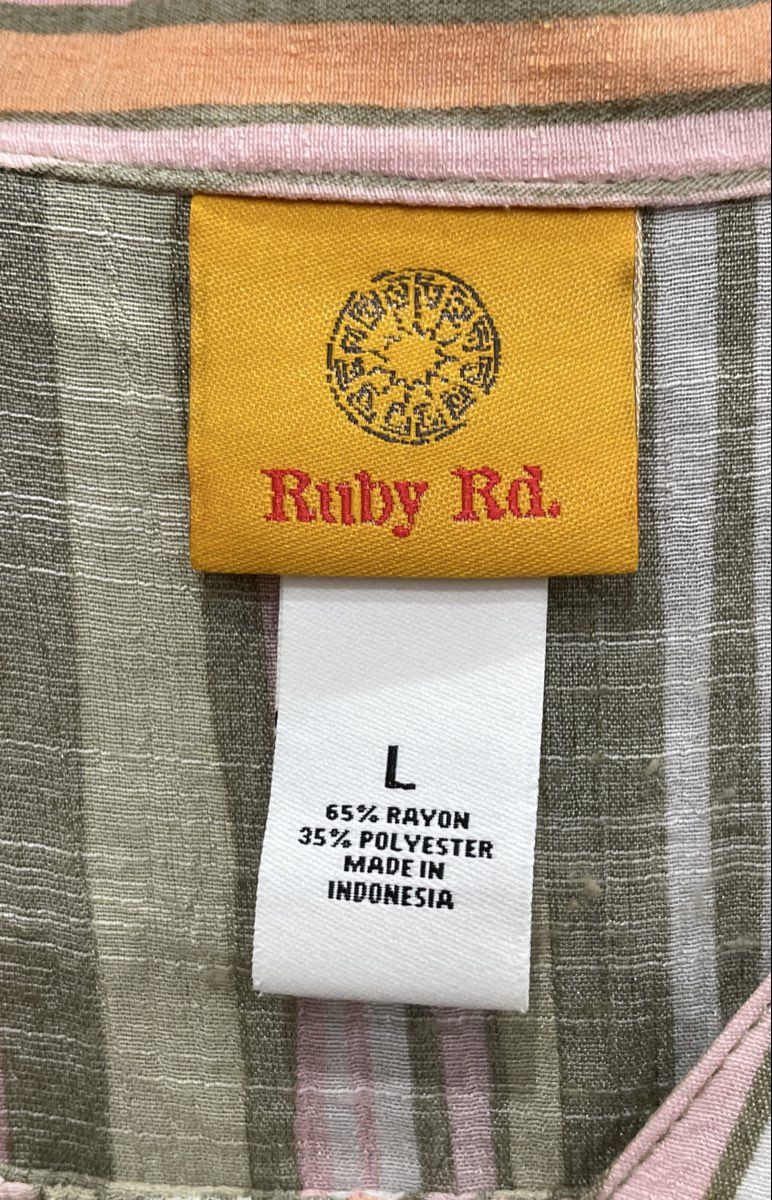 Ruby Rd. Women's Multicolor Striped Roll Tab Long Sleeve Button Up Blouse Size L