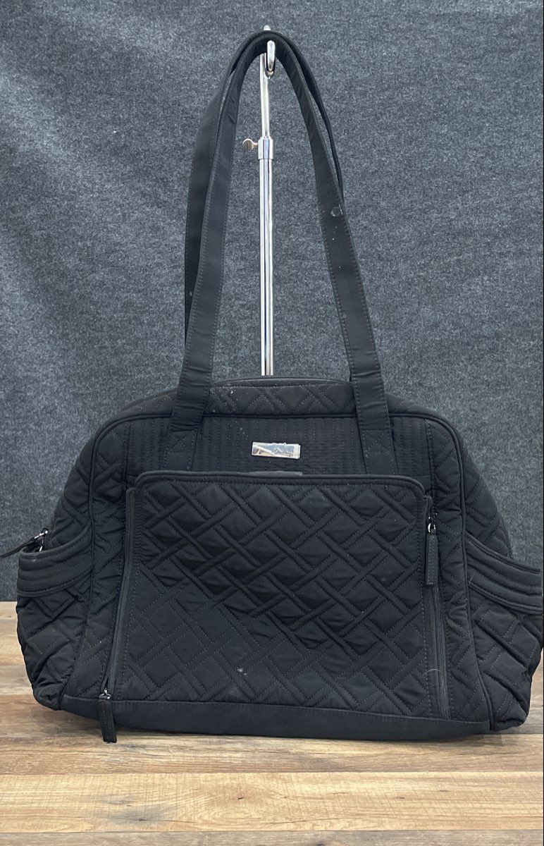 Vera Bradley Black Quilted Large Tote Shoulder Bag Travel Pockets