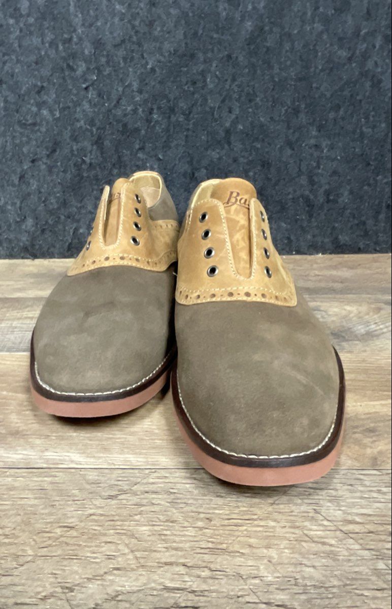 G.H. Bass & Co. Pasadena Olive Tan Suede Leather Saddle Oxford Shoes Size 9.5M