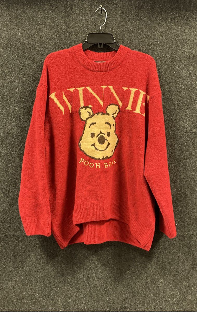 Disney x Primark Women's Red Winnie The Pooh Bear Knit Graphic Sweater Sz M