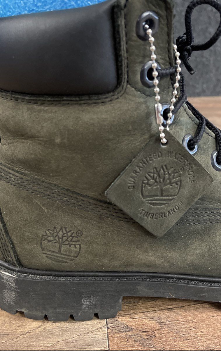 Timberland 6-Inch Premium Waterproof Dark Green Nubuck Boots Boys Size 6.5