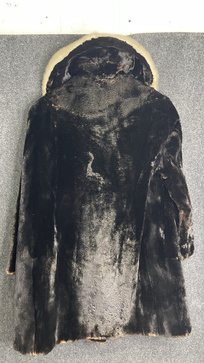 Vintage Ernestine R. Price Women's Brown Genuine Fur Coat Cream Shawl Collar