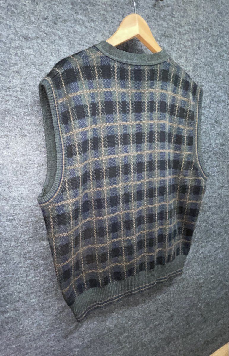 Maglificio Florence Men's Green Plaid Vintage 90s Wool Sweater Vest Sz L