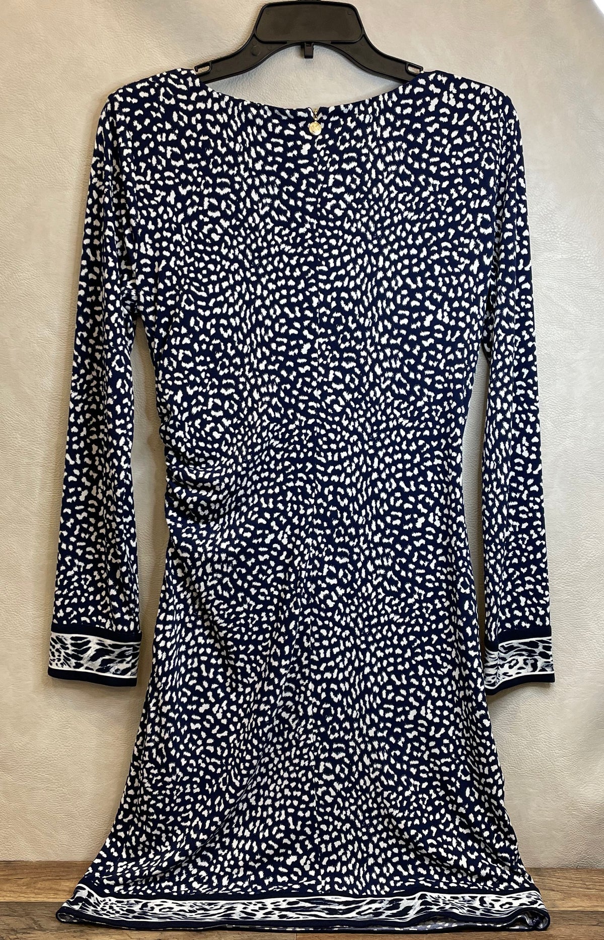 Michael Kors Women's Navy Blue White Animal Print Long Sleeve Dress NWT Sz M