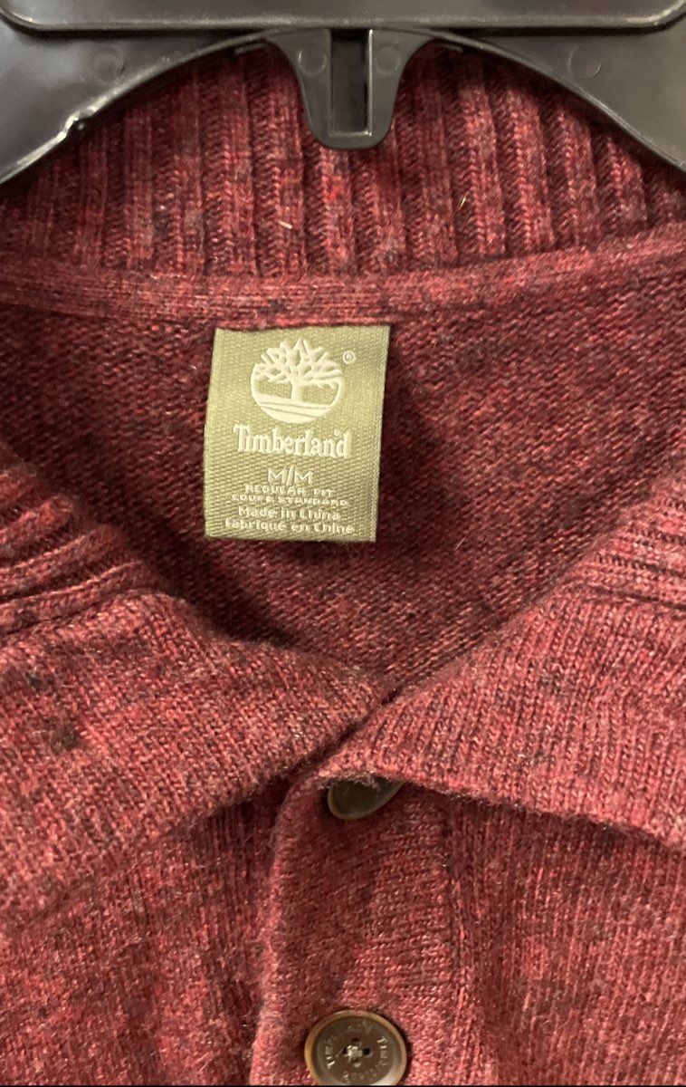 Timberland Men's Burgundy Heathered 1/4 Button Wool Blend Pullover Sweater Sz M