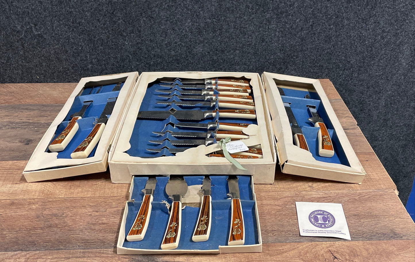 Lifetime Cutlery 19pc Gourmet Knife Bar Set Stainless Faux Wood Handle Vintage