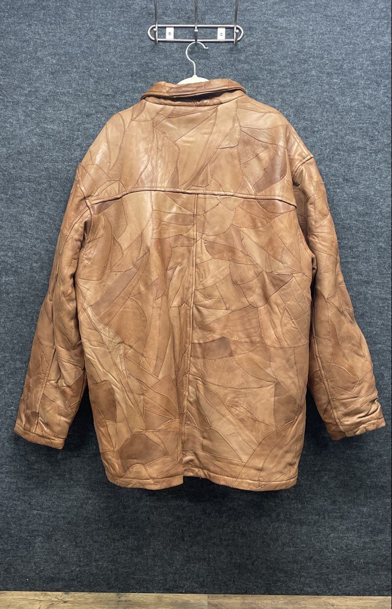 Vintage Legacy Men's Tan Patchwork Leather Full Zip Jacket Faux Fur Lined Sz 4XL