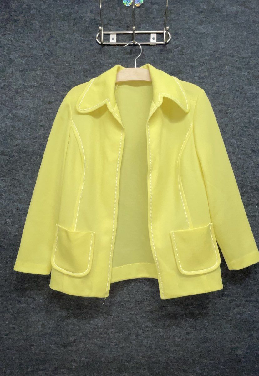 Vintage 70s Women's Yellow 2-Piece Suit Dress and Jacket Set Sz L