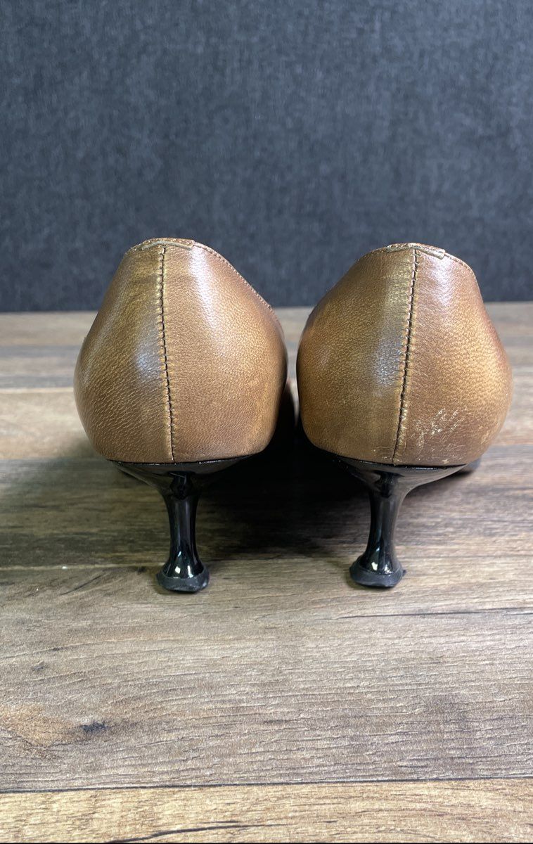 Vintage Y2K Episode Brown Leather Brogue Pointed Toe Kitten Heels Italy Sz 36.5