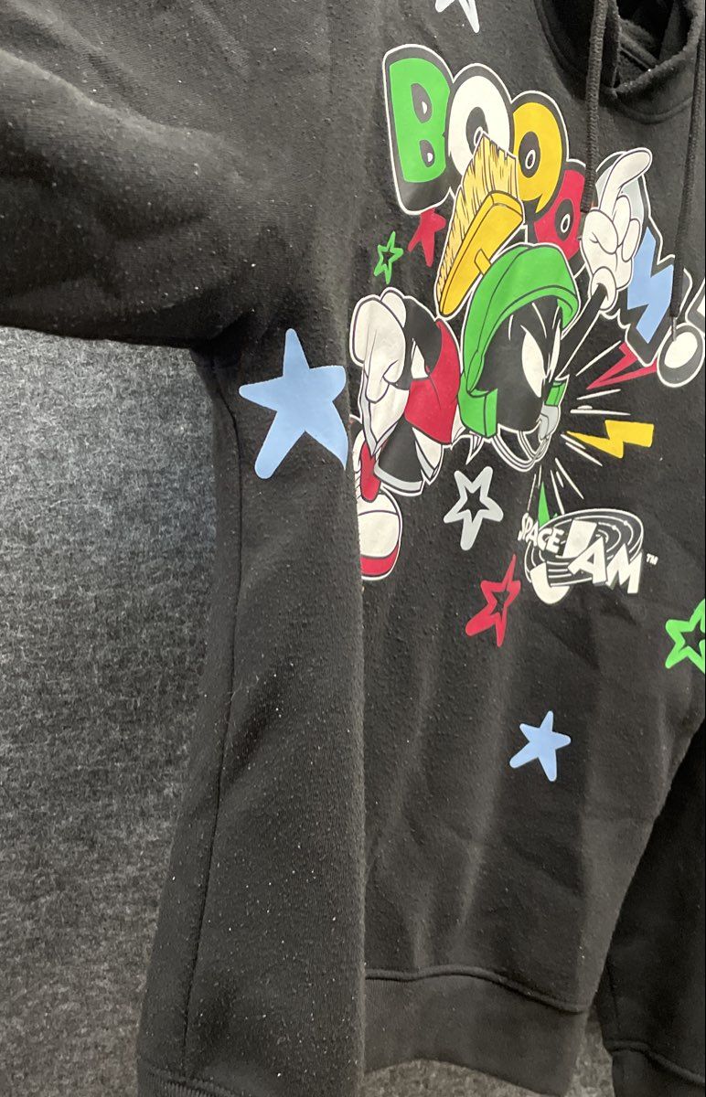 Space Jam Men's Black Marvin the Martian BOOOOM Graphic Hoodie Sz M