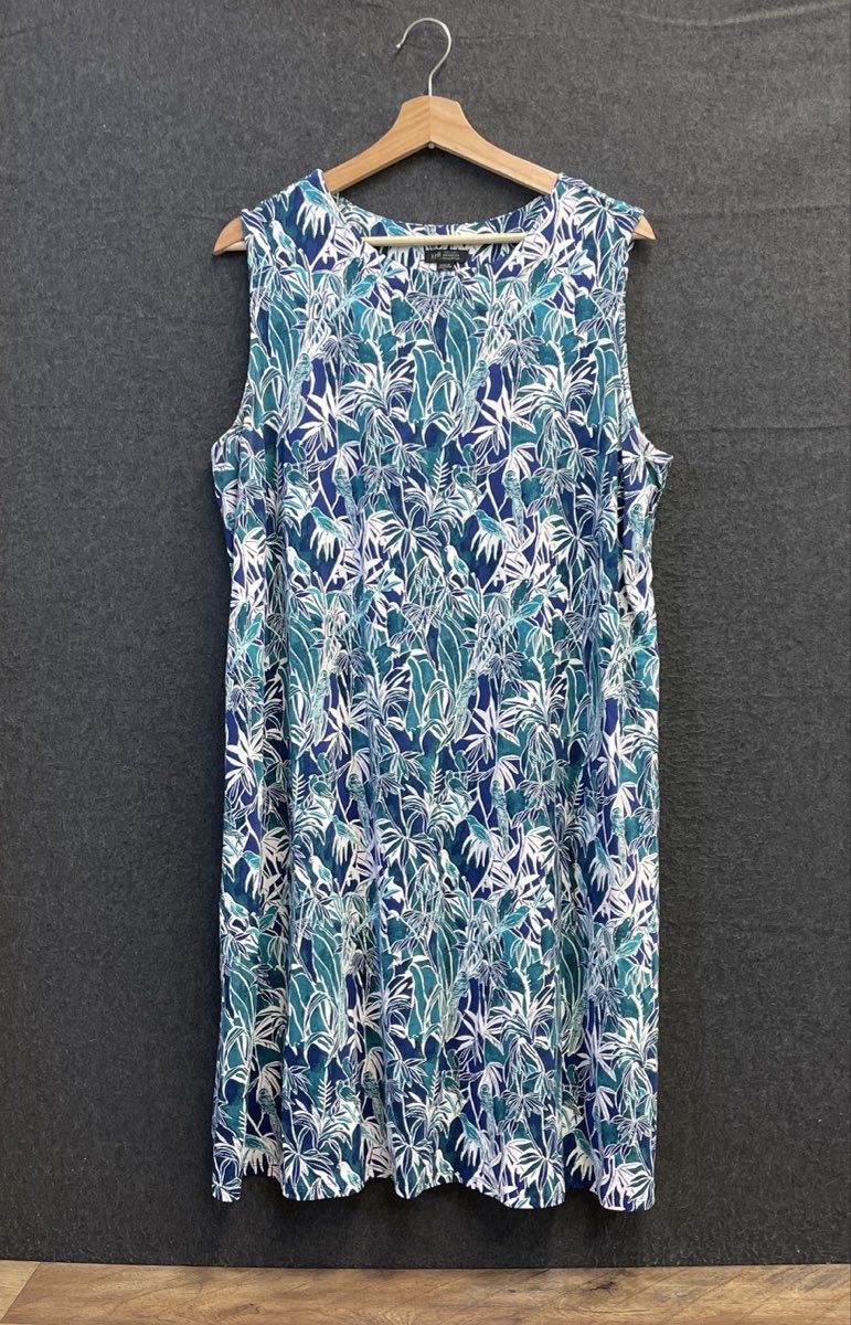 J. Jill Women's Wearever Blue Tropical Bird Sleeveless Shift Dress XL Petite