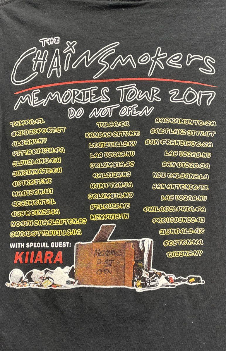 The Chainsmokers Memories Tour 2017 Do Not Open Concert T-Shirt Yazbek Sz S