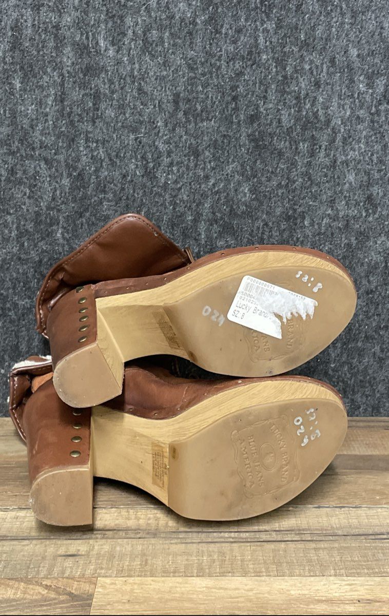Lucky Brand Brown Leather Shearling Lined Platform Lace Up Booties Size 8