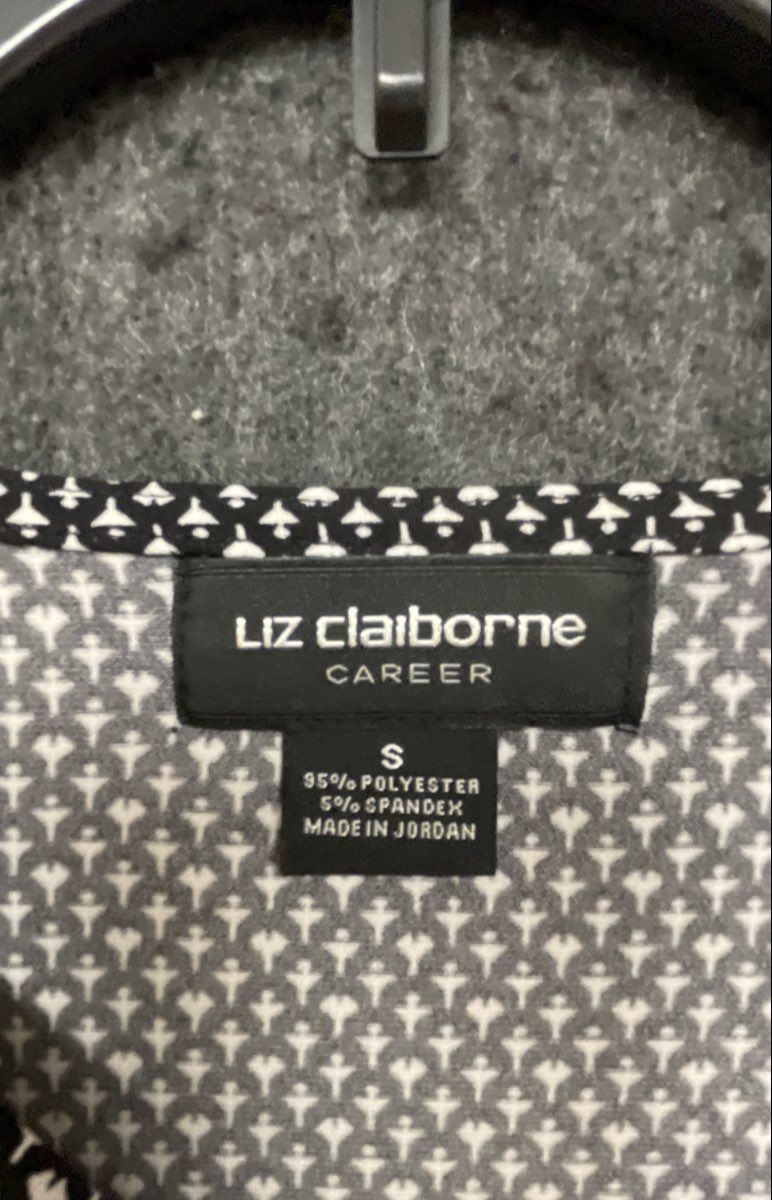 Liz Claiborne Career Women's Black White Geometric Draped V-Neck Blouse Sz S