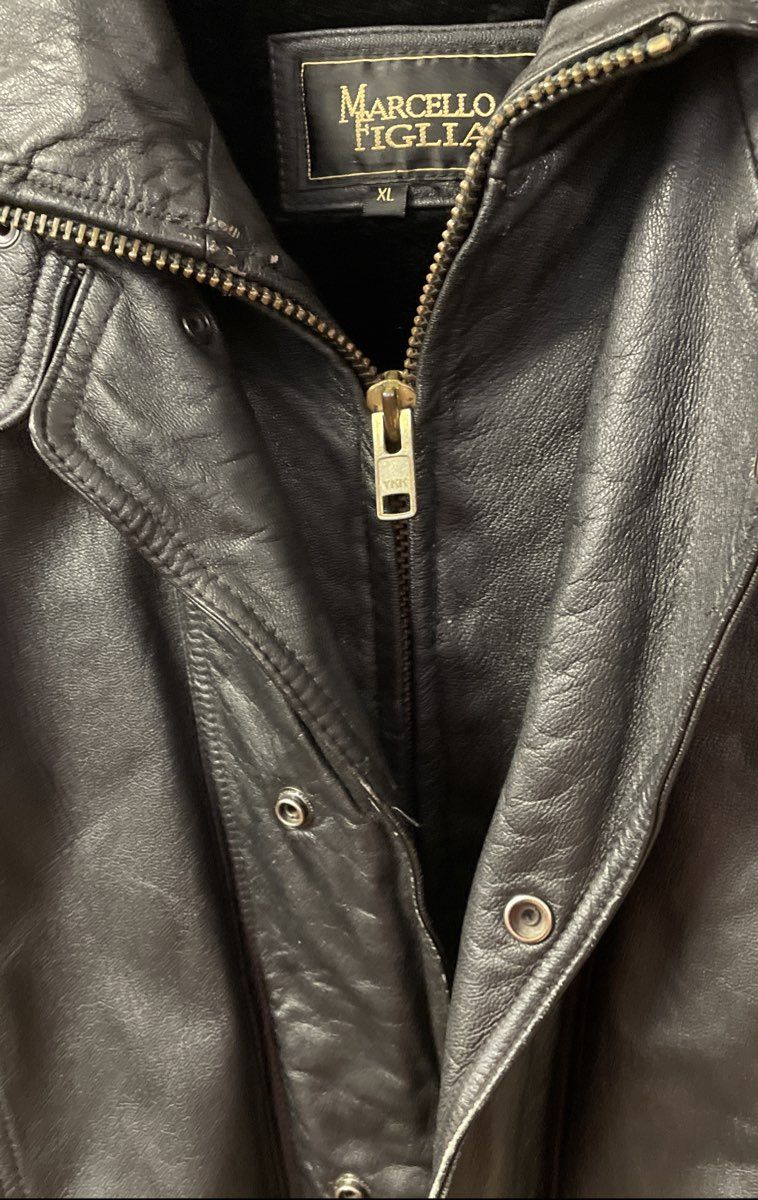 Vintage Y2K Marcello Figlia Men's Black Leather Bomber Jacket Patch Sz XL