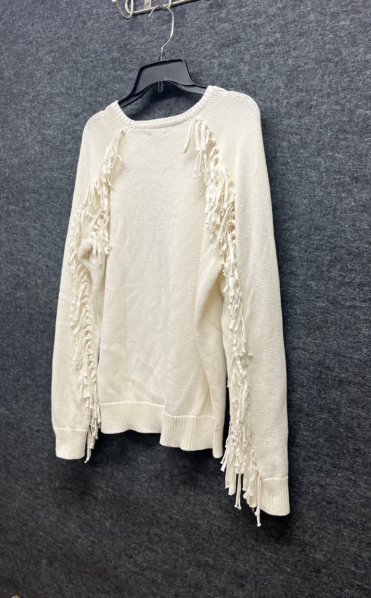 Lauren Ralph Lauren Women's White Fringe Trim Crewneck Sweater Denim Line Sz XL