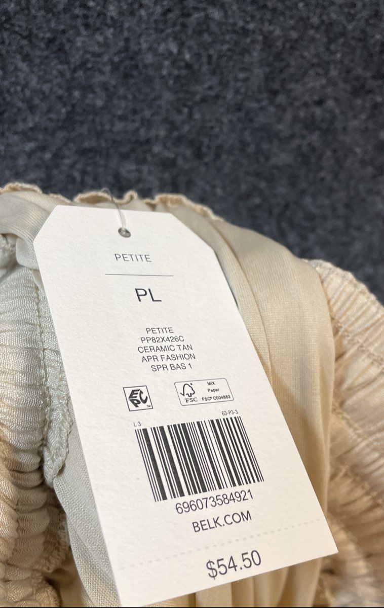 Wonderly Women's Ceramic Tan Wide Leg Textured Elastic Waist Pants Sz PL NWT