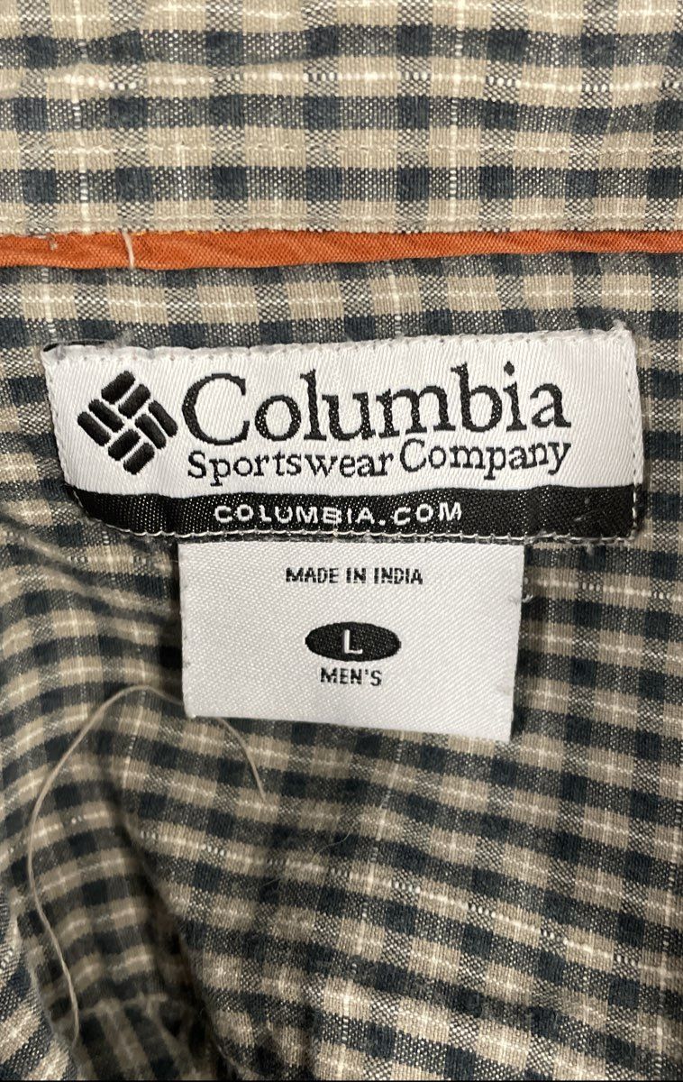 Columbia Men's Long Sleeve Button Up Shirt Gray Navy Gingham Check Cotton Sz L