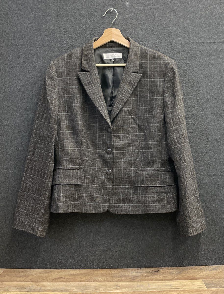 Tahari Arthur S. Levine Women's Brown Plaid 3-Button Blazer Jacket Size 16